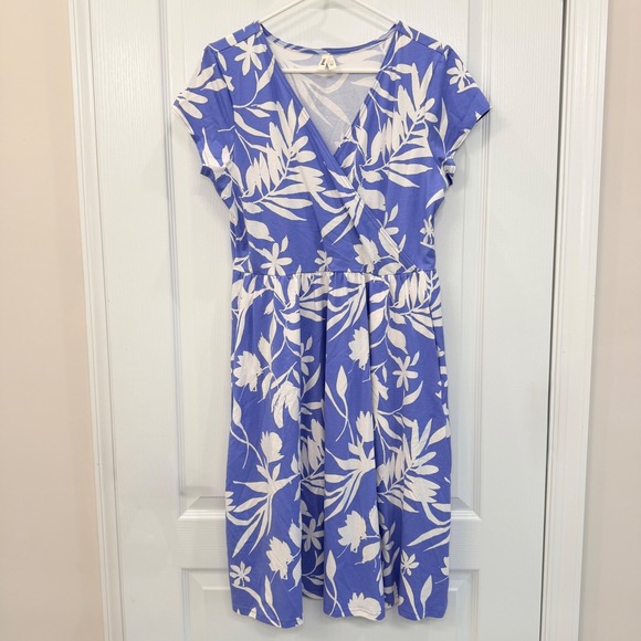 Pact Dresses & Skirts - Pact Organic Cotton Crossover Fit & Flare Dress Periwinkle Blue Floral Large EUC
